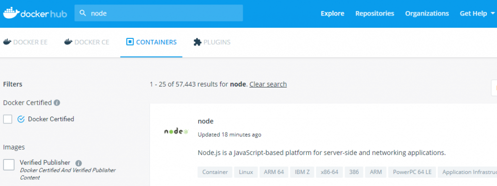 搜索node.js镜像