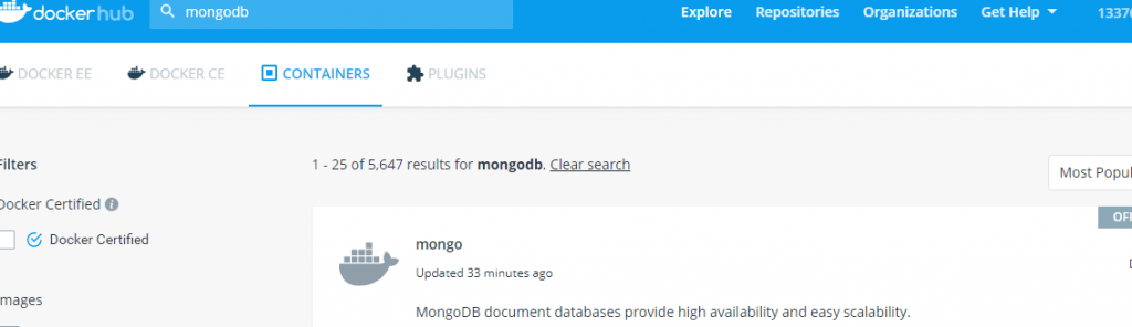 搜索mongodb镜像