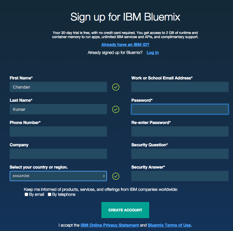 bluemix注册