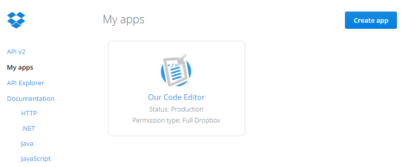 Dropbox创建应用程序菜单