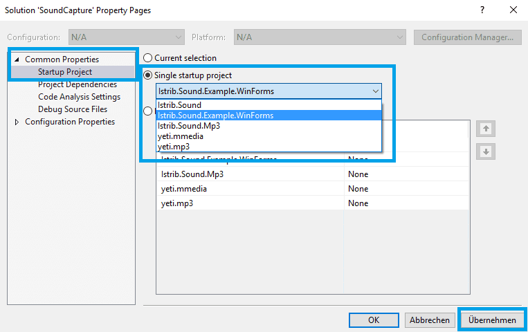具有输出类型Visual Studio的项目