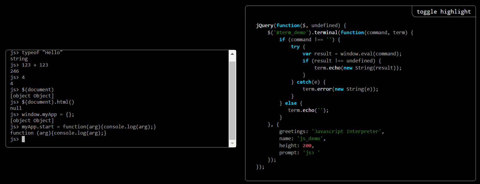 jQuery Terminal插件示例