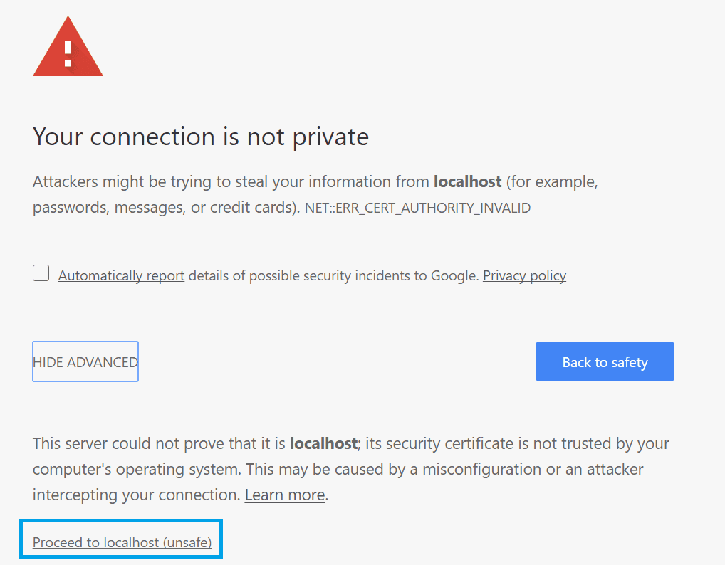 Chrome不受信任的证书示例