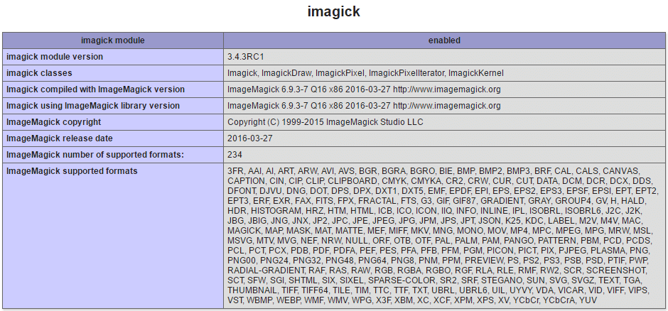 PHPINFO Imagick扩展已成功加载