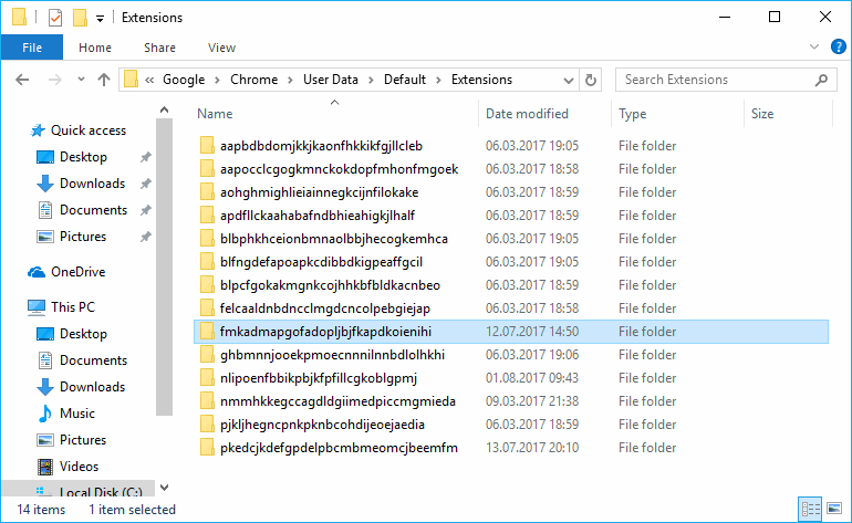 Chrome安装的扩展程序文件夹