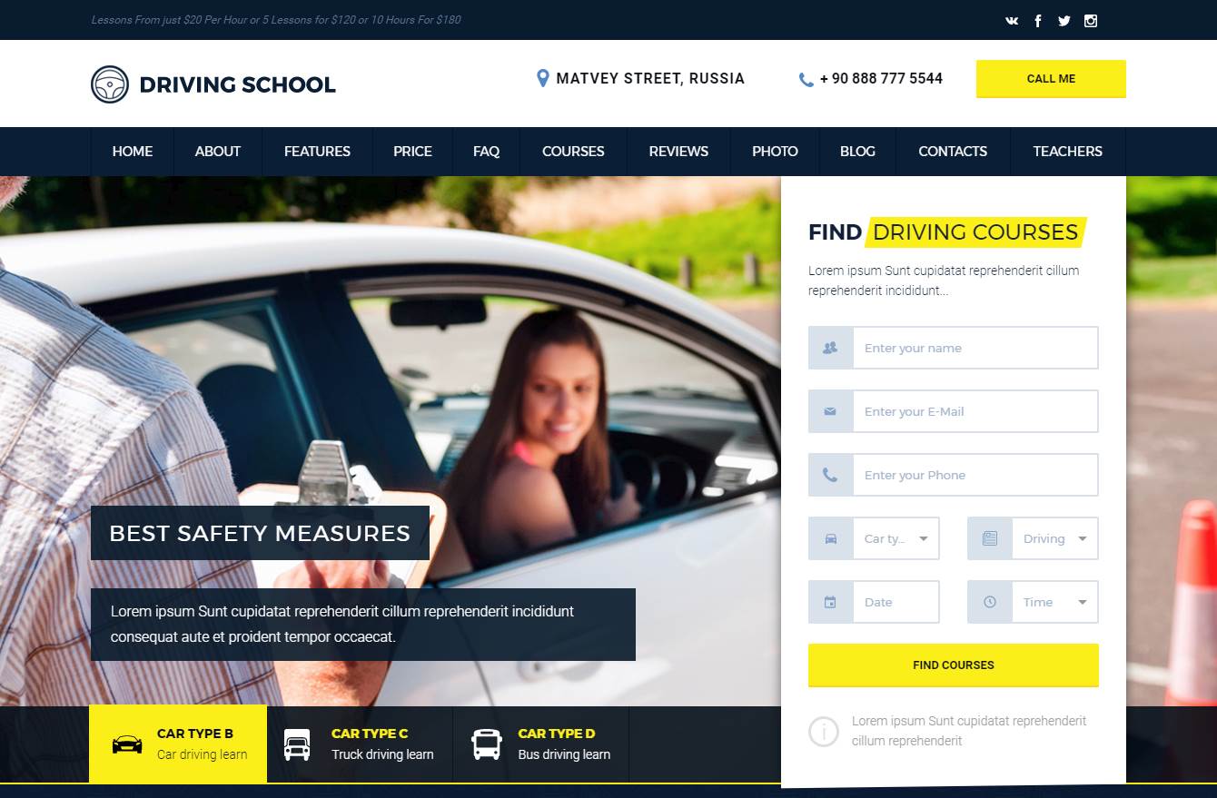 Driving School高级HTML模板