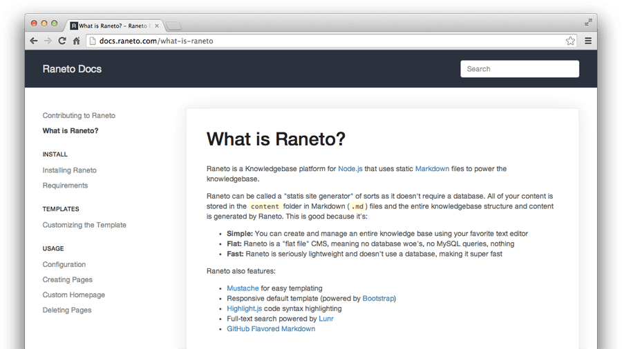 Raneto Wiki Node.js
