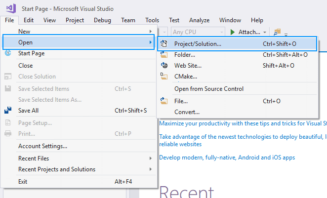 Visual Studio开放式解决方案