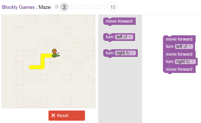 Google的Blockly Maze游戏2级