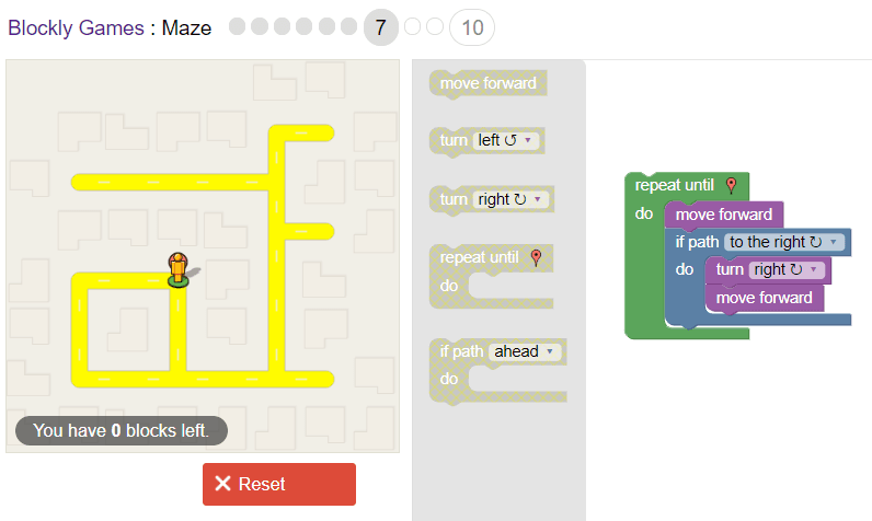 Google的Blockly Maze游戏7级