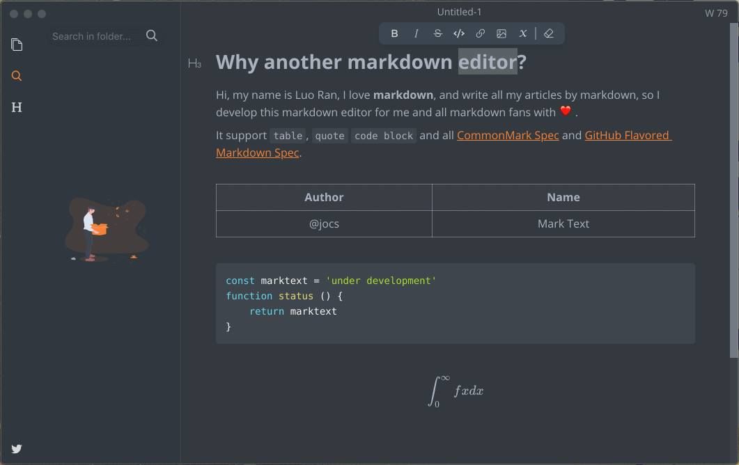Marktext一个简单而优雅的markdown编辑器，可用于Linux，macOS和Windows