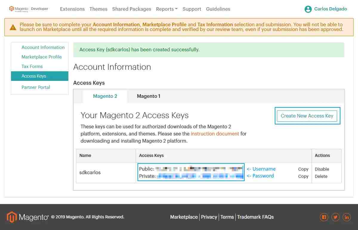 Access Key Magento 2，通过作曲家安装