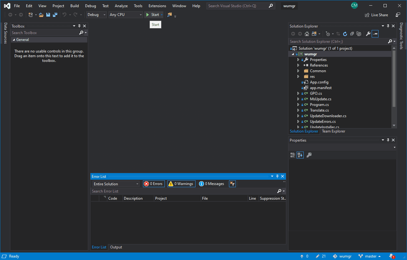 Visual Studio WuMgr